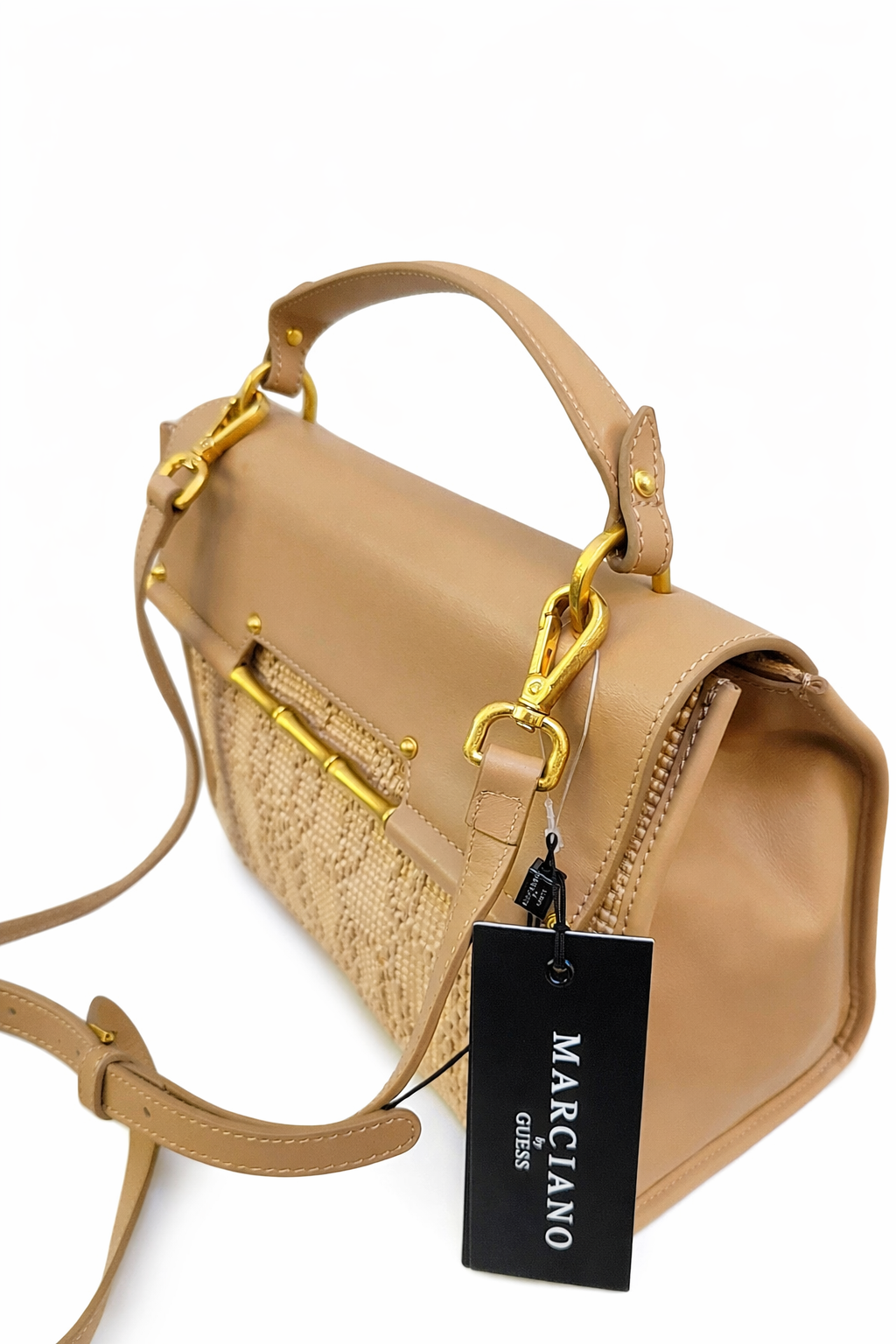 Marciano by Guess Handtasche - Beige Leder & Stroh-Optik - Henkeltasche Damen