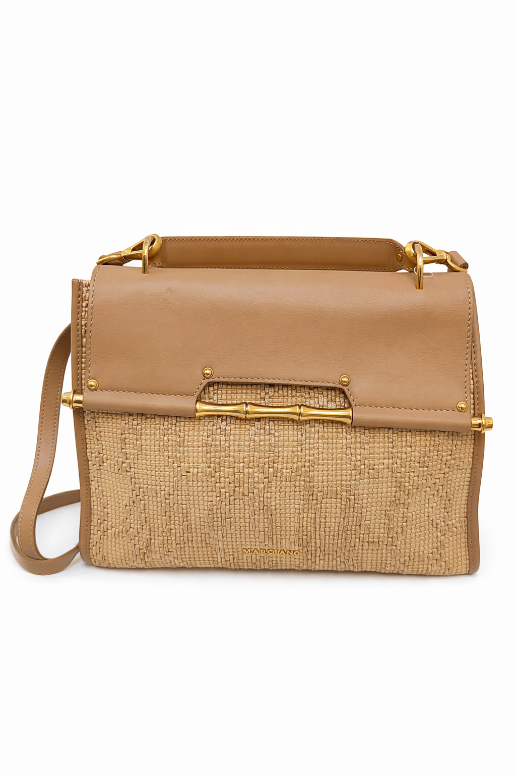 Marciano by Guess Handtasche - Beige Leder & Stroh-Optik - Henkeltasche Damen