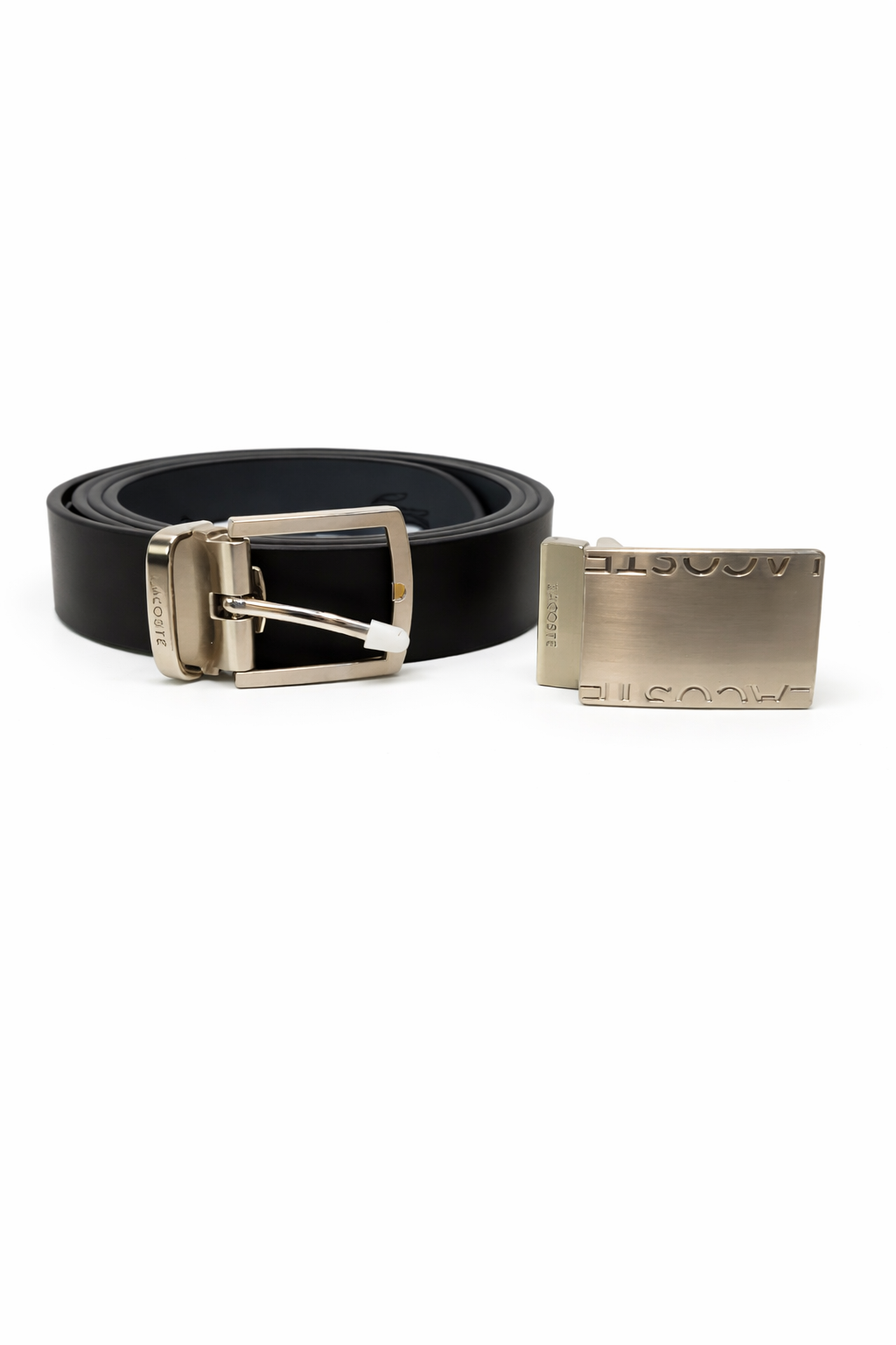 Professional: Lacoste Men's Reversible Leather Belt Set with 2 Interchangeable Buckles.