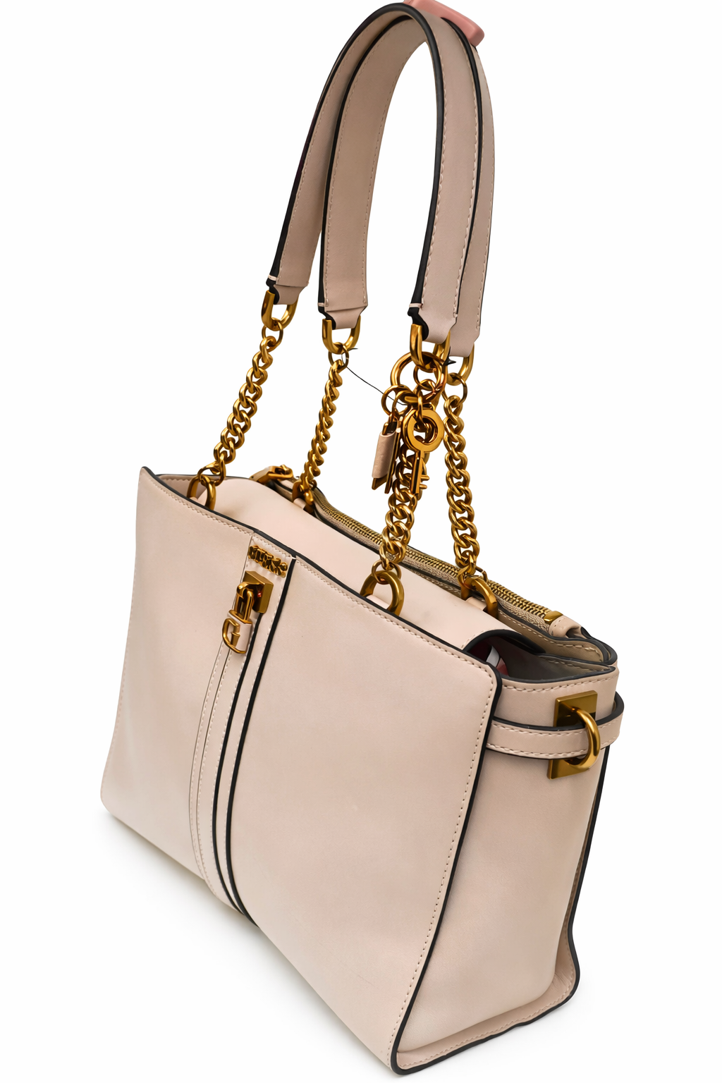Elegante GUESS Tasche in Beige mit Ketten-Träger & Schloss-Deko