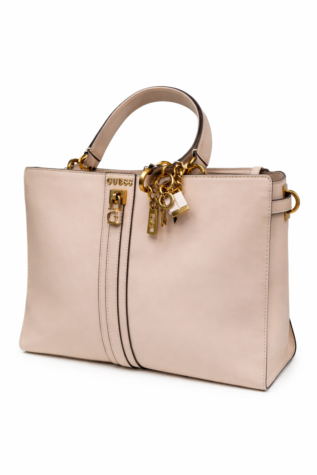 Elegante GUESS Tasche in Beige mit Ketten-Träger & Schloss-Deko