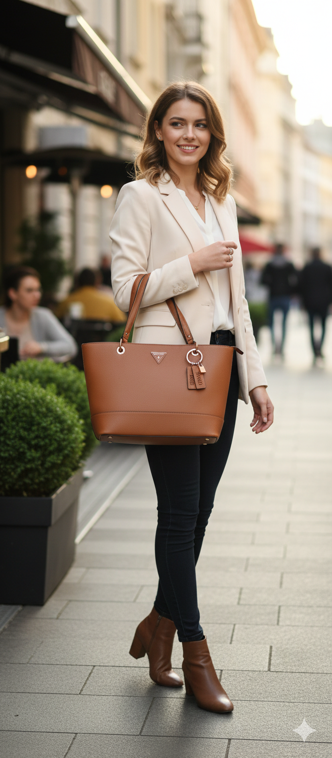 Guess Women's Large Tote Bag in Cognac Brown