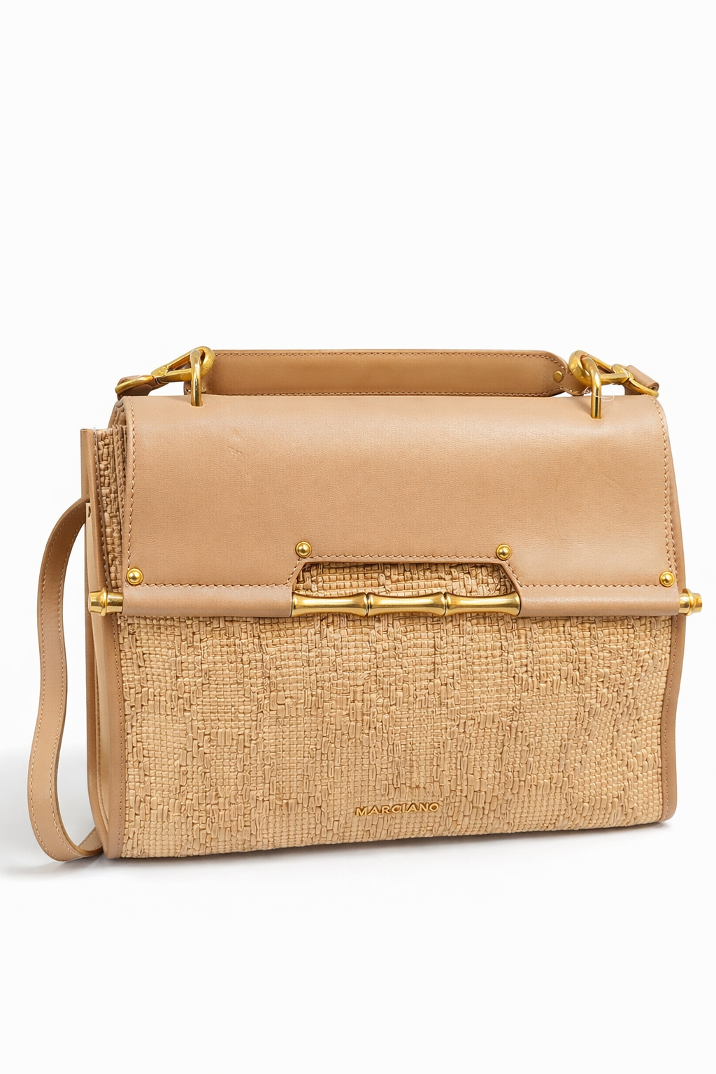 Marciano by Guess Handtasche - Beige Leder & Stroh-Optik - Henkeltasche Damen