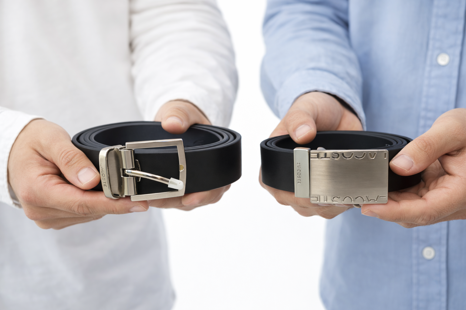 Professional: Lacoste Men's Reversible Leather Belt Set with 2 Interchangeable Buckles.