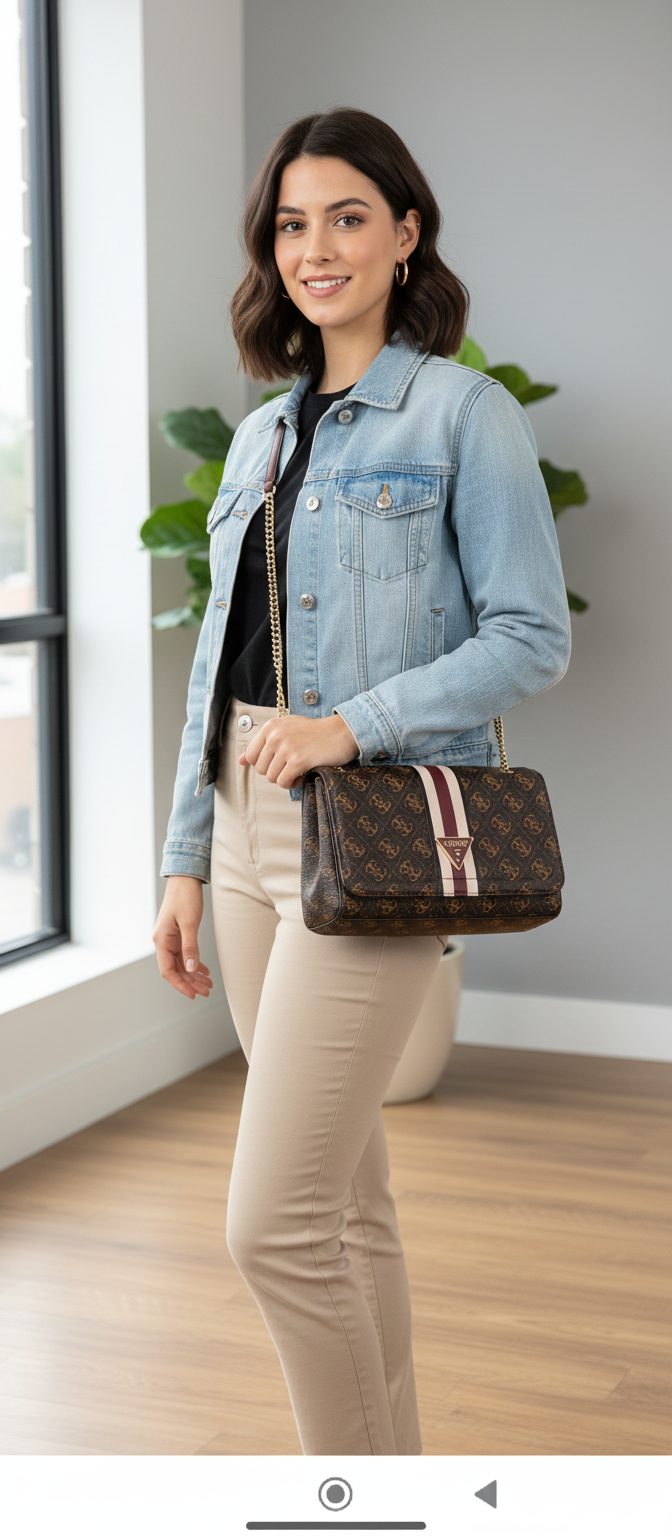 Guess Striped Crossbody Bag - Beige/Brown