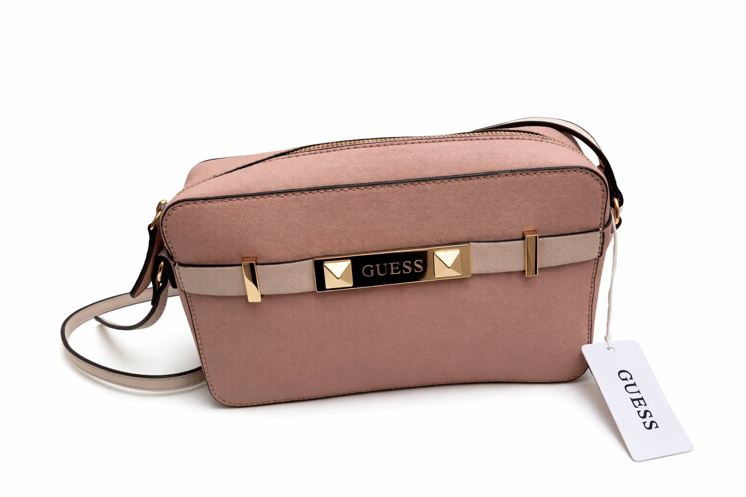 GUESS Damen Umhängetasche Rosa - Elegante Crossbody Bag mit Logo-Golddetail