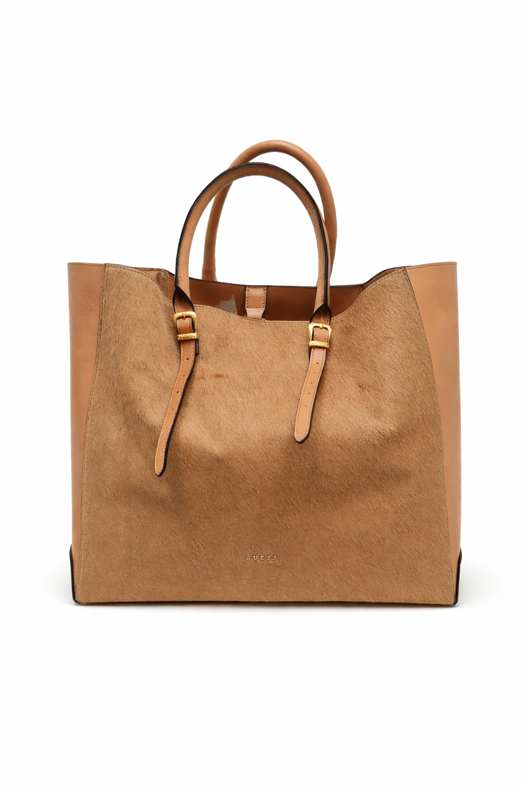 Guess Damen Handtasche Shopper Beige - Elegante Henkeltasche Velours-Optik