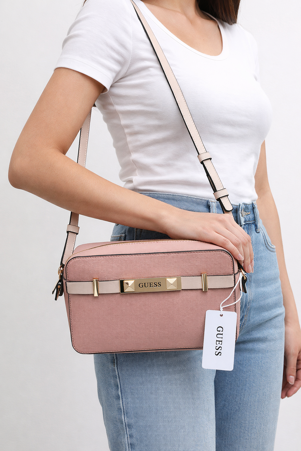 GUESS Damen Umhängetasche Rosa - Elegante Crossbody Bag mit Logo-Golddetail