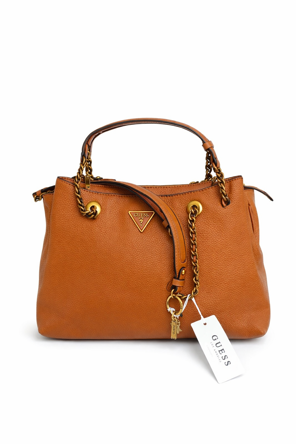 GUESS Elegante Schultertasche mit Ketten-Detail & Logo-Dreieck, Braun