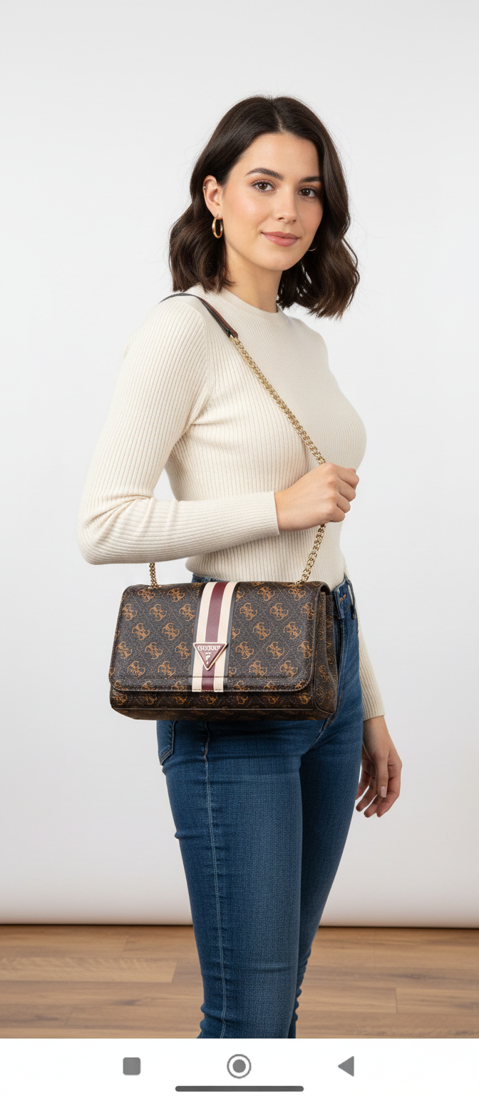 Guess Striped Crossbody Bag - Beige/Brown