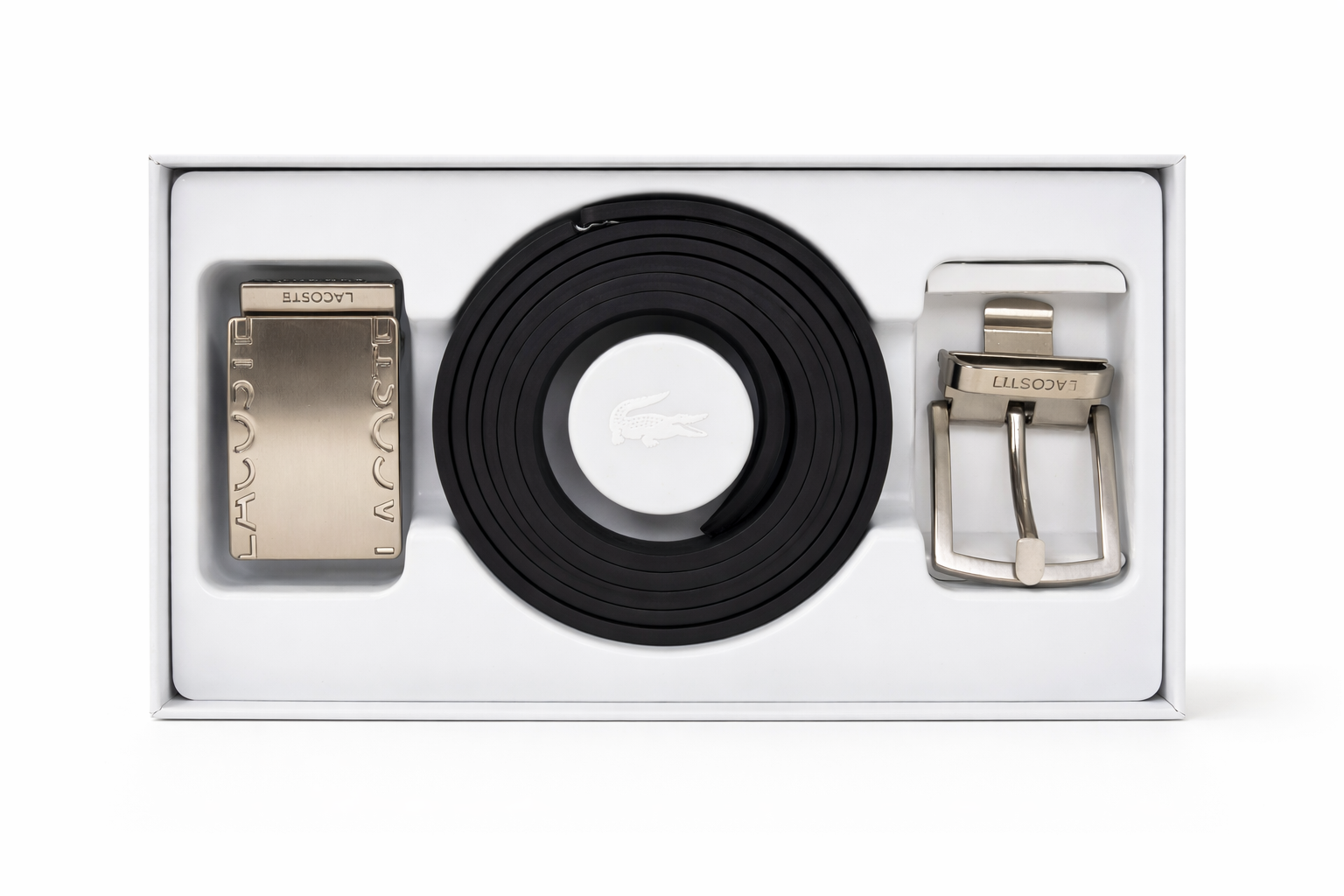 Professional: Lacoste Men's Reversible Leather Belt Set with 2 Interchangeable Buckles.